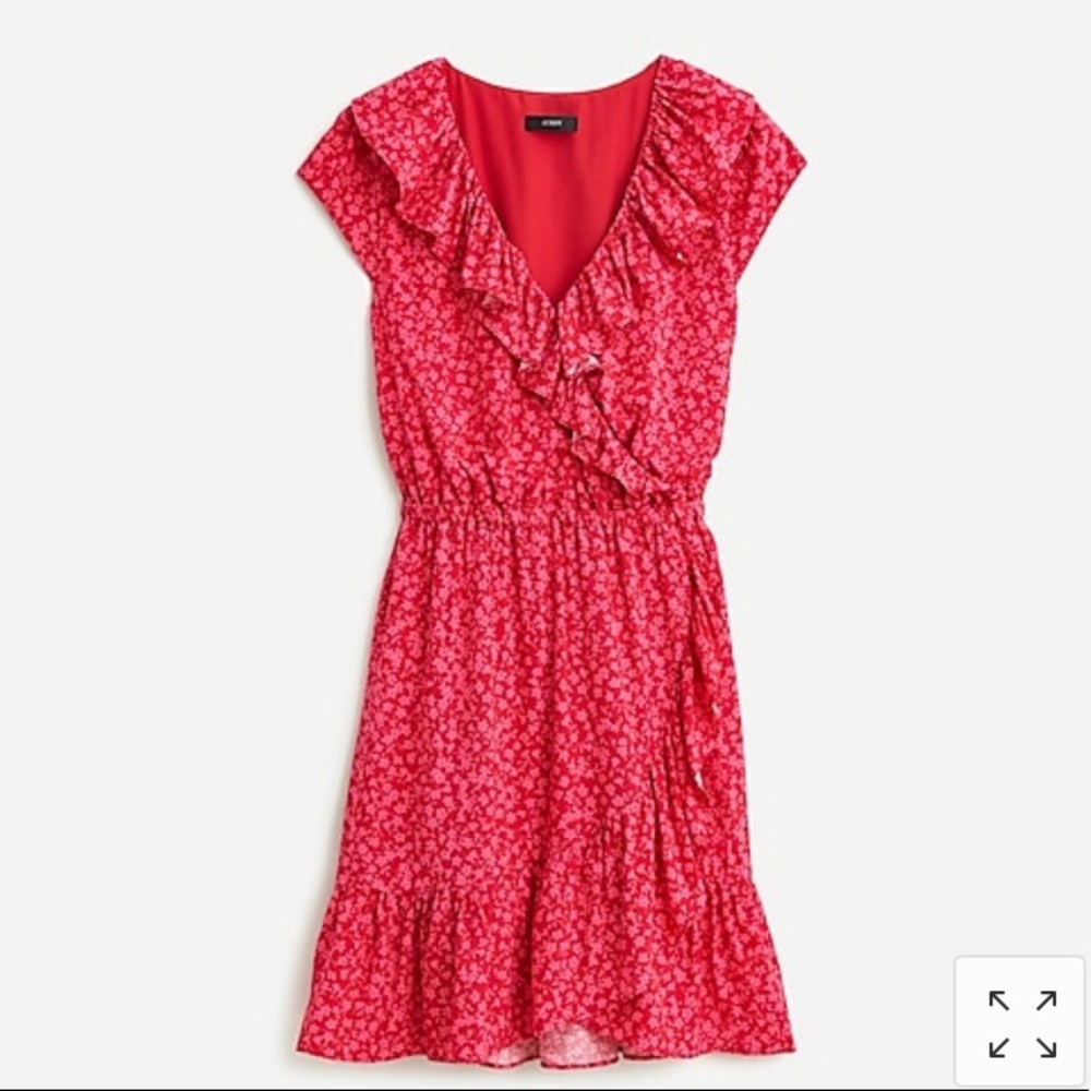 J.Crew V-Neck Ruffle‎ Dress in Tossed Bouquet Print